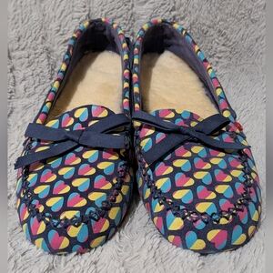 UGG Navy Slip-On Moccasins with Multicolor Heart Pattern